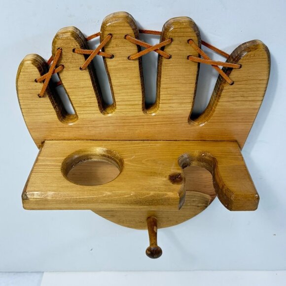 Amish Wooden Baseball Glove Rack Wall Mount Holder Mitt Boy Girl Room Decor - Picture 11 of 13